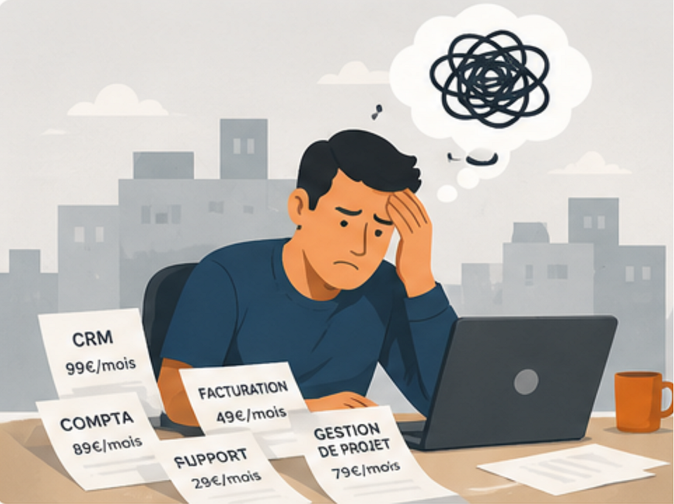 Un entrepreneur débordé par ses différents outils de gestion